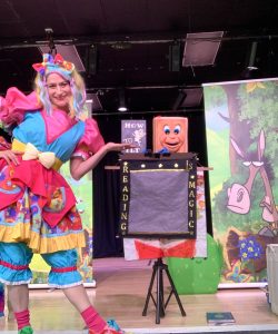 Miss Fairy G creates 25 minutes of fast-moving fun designed for children ages 1–4. Kids laugh, participate, move, and meet silly puppet friends during a show created specifically for young audiences.