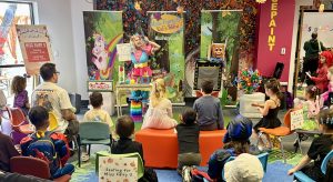 Las Vegas elementary school assembly performer Miss Fairy G engaging young children at Enterprise Library.